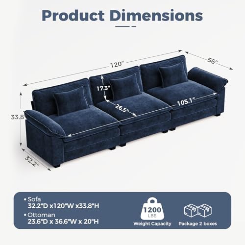 CDCASA 120" Oversized Modular Sectional Sofa, Comfy Cloud Couch, 3-Seater - Image 2