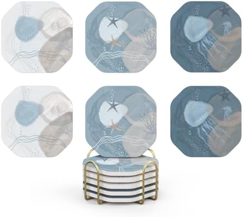 UMIRRO Absorbent Ceramic Stone Coasters Set of 6 by Umirro