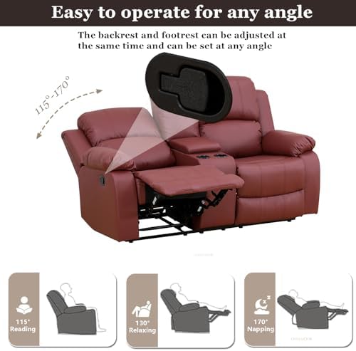 Manual Recliner Sofa Set for Living Room, Leather Reclining Sofa Sets, Leather - Image 6