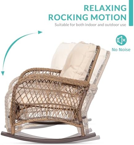 MEETWARM 3 Pieces Outdoor Wicker Rocking Chair Set, Rattan Patio Rocker Chairs - Image 4