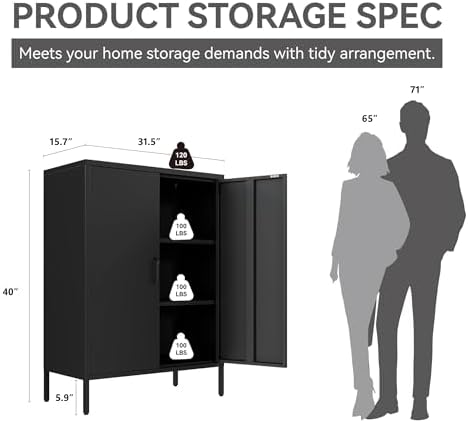 Metal Locker Cabinet, 3 Tier Modern Storage Freestanding Sideboard - Image 2