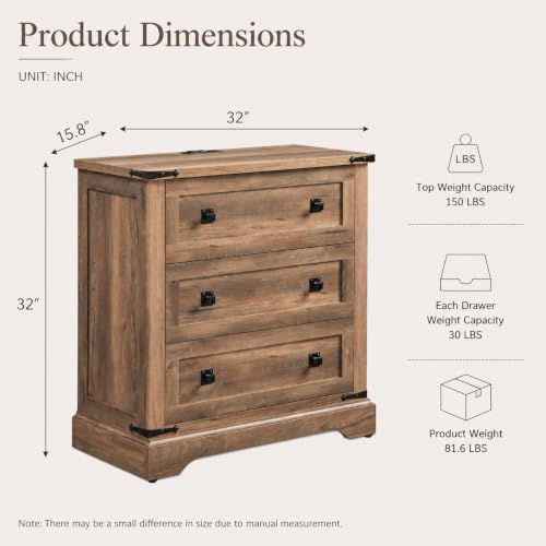 T4TREAM 32" Farmhouse 3 Drawer Dressers, Large End Table w/Charging Station - Image 2