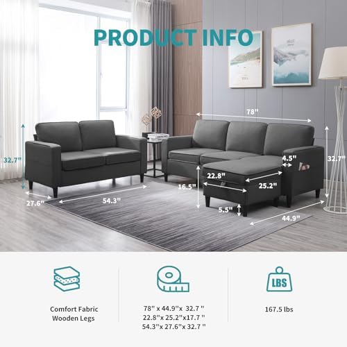 BALUS 78" Living Room Sofa Set, 3 Seater Sofa - Image 2