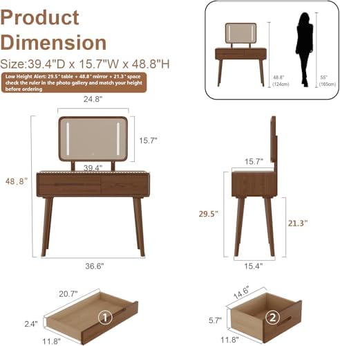 Solid Wood Small Makeup Vanity Desk Mirror - Image 2