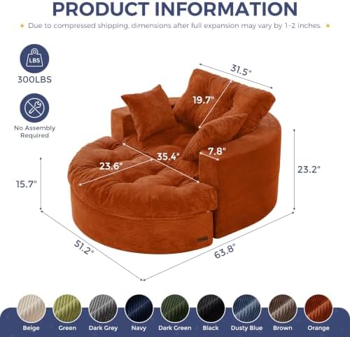MAXYOYO Oversized Round Chaise Lounge Sofa, Boneless Chair - Image 2