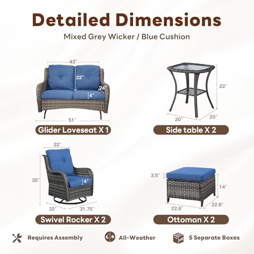 Belord 7 Piece Wicker Patio Furniture Set, Outdoor Swivel Rocker Chairs Set of 2 - Image 2