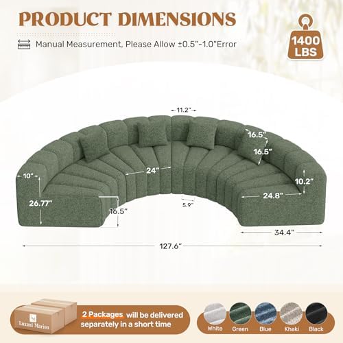 128" Oversized Curved Cloud Couch, Modern Compressed Modular Sectional Sofa - Image 2