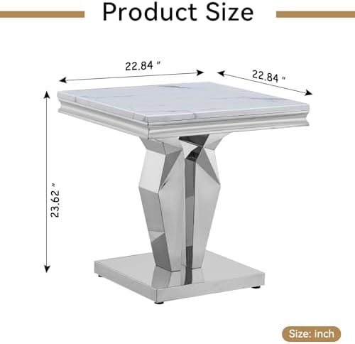 Henf 23in Square End Table Faux Marble End Table - Image 2