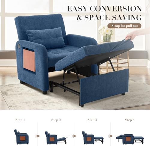 Convertible Sleeper Chair-Fabric Futon Sofa Bed, Single Sleeper Sofa, Small - Image 6