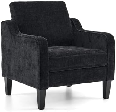 VINGLI Black Accent Chair, Chenille Upholstered Armchair by VINGLI