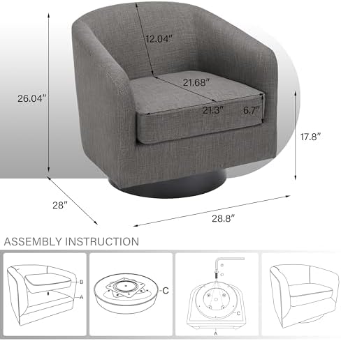 Pia Ricco Set of 4 Fabric 360° Swivel Barrel Accent Chair Gray - Image 2