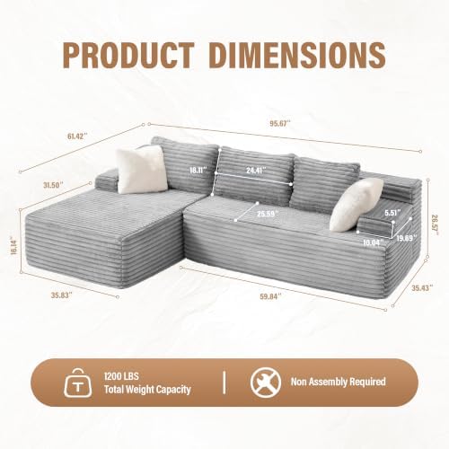 Hobestluk Boneless Couch Modular Sectional Sofa L-Shape Lounge Cloud Couch - Image 2