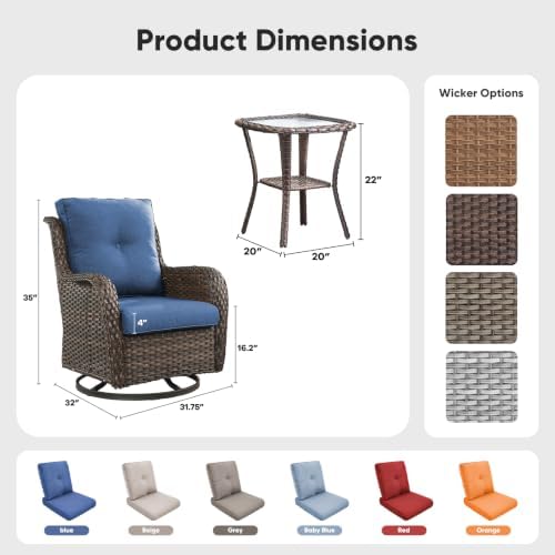 Belord Patio Wicker Chairs Swivel Rocker, Outdoor Patio Furniture Set - Image 2