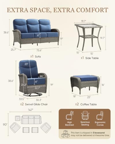 Belord Upgraded 6“ Cushion Luxury 6 Piece Patio Furniture Set - Image 2