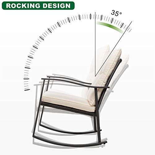 Shintenchi Outdoor 3-Piece Rocking Bistro Set, Wicker Patio Furniture Porch - Image 2