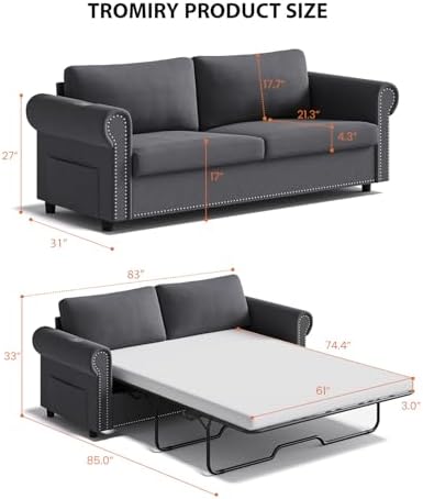 Queen Pull Out Sofa Bed | 83" Large Sleeper Sofa - Image 3