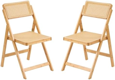 Furlide Rattan Folding Chairs Set of 2, Bamboo Dining Chairs by Furlide