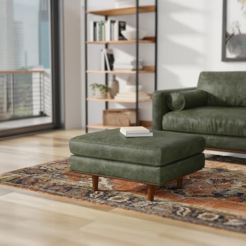 SIMPLIHOME Morrison 33" Wide Genuine Leather Ottoman in Moss Green - Image 4