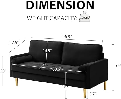 67" Velvet Loveseat Sofa Couch, Tufted Upholstered 2-Seater Couch - Image 2