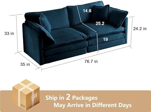 Tmsan 76.7" Deep Seat Cloud Loveseat Couch, 2 Seater Sectional Sofa - Image 2