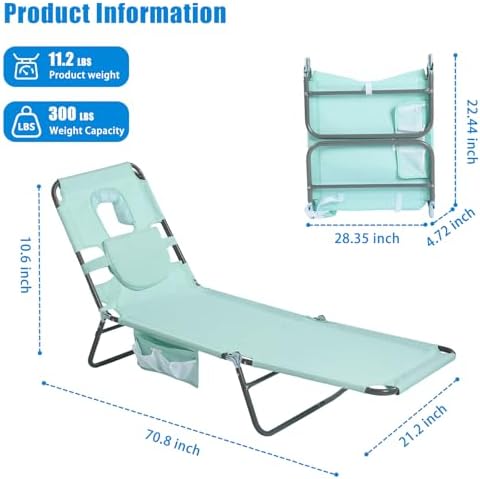 SUNNYFEEL Lay Flat Tanning Chair, Face Down Lounger, 5-Position Reclining - Image 3