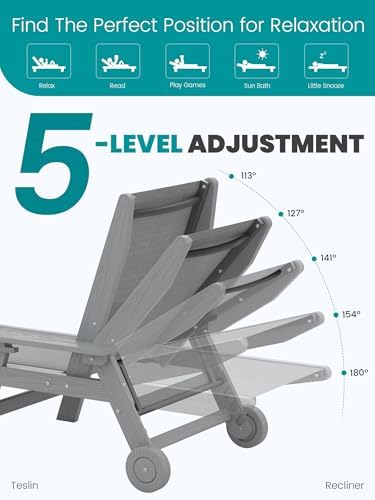 SERWALL Textilene Patio Chaise Lounge Chair, HDPE Outdoor Lounger - Image 4