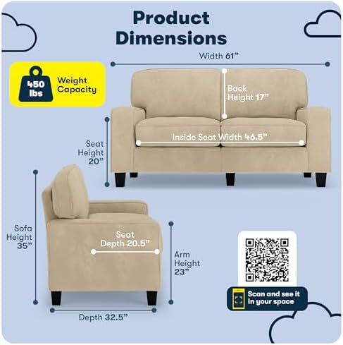 Serta Palisades 61" Track Arm Sofa, Easy Care Polyester, Soft Pillow Back - Image 2