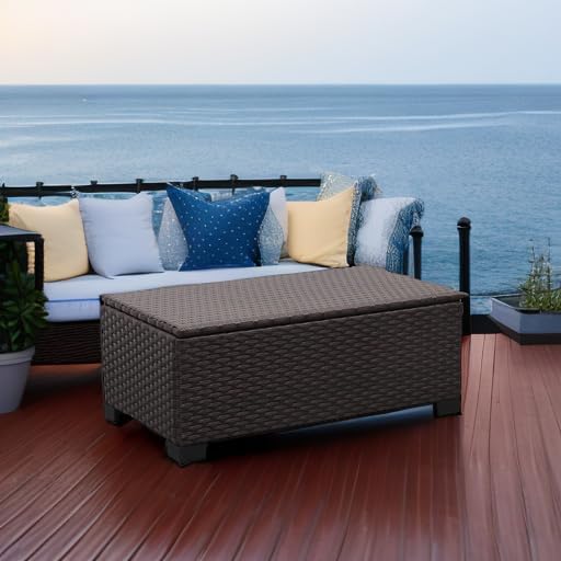 Rattaner Outdoor Storage Table Wicker Patio Coffee Table All-Weather Wicker - Image 5