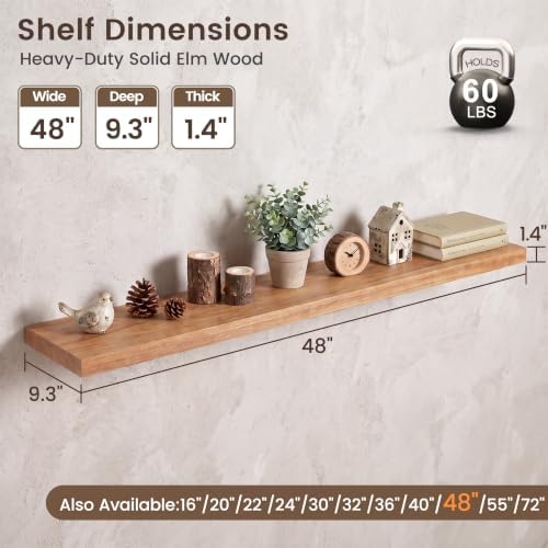 48 inch Floating Shelves for Wall, Elm Wood Flat Edge - Image 2
