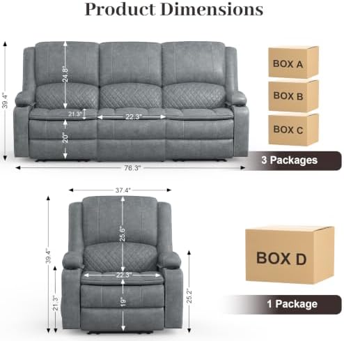 3+1 Seater Reclining Sofa Set, Reclining Couch Wall Hugger - Image 2