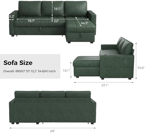 COPIAE 89 inch L-Shaped Sectional Sofa Sleeper - Image 2