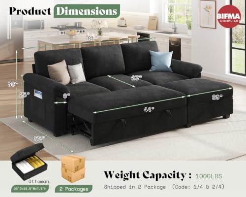 VanAcc 81" Sofa Bed, Sleeper Sofa - Image 3