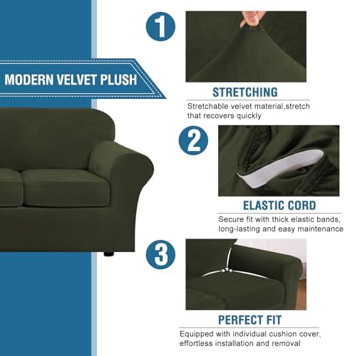 H.VERSAILTEX Real Velvet Plush 3 Piece Stretch Sofa Covers Couch Covers - Image 3