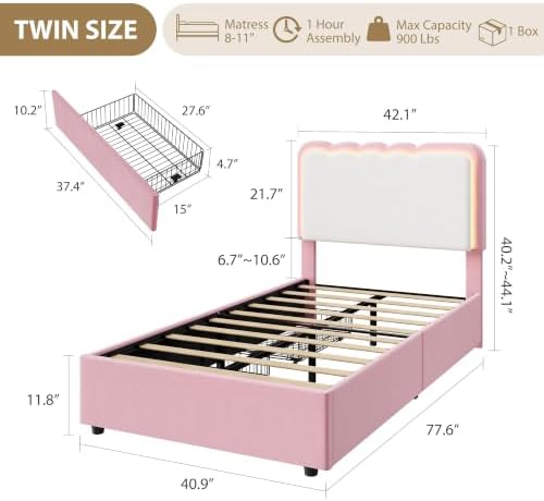 IDEALHOUSE Twin LED Bed, 2 Drawer Trundle - Image 2