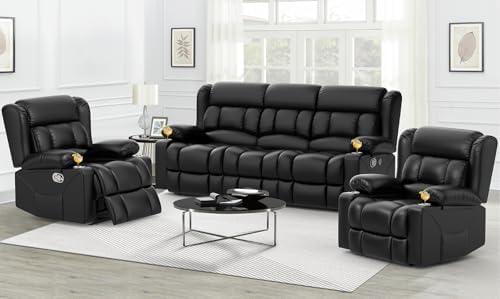 Dresegmt Recliner Sofa Set, Flip Middle Backrest Design PU Leather 3 Seater by Dresegmt