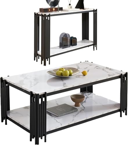 White Marble Coffee Table Set of 2 by Unknown