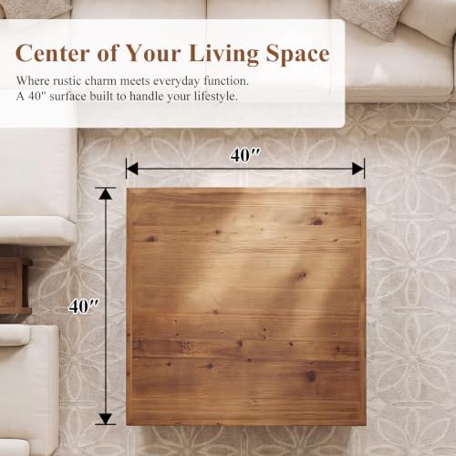 Rustic 40" Square Coffee Table, Solid Reclaimed Wood - Image 5
