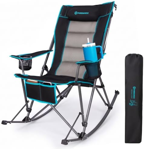 FUNDANGO Oversized Rocking Camping Chair 440Lbs Padded Folding Camp Chairs by FUNDANGO