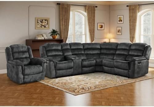 EBELLO Manual Reclining L-Shaped Sectional Sofa Set, Included Soft Fabric by EBELLO