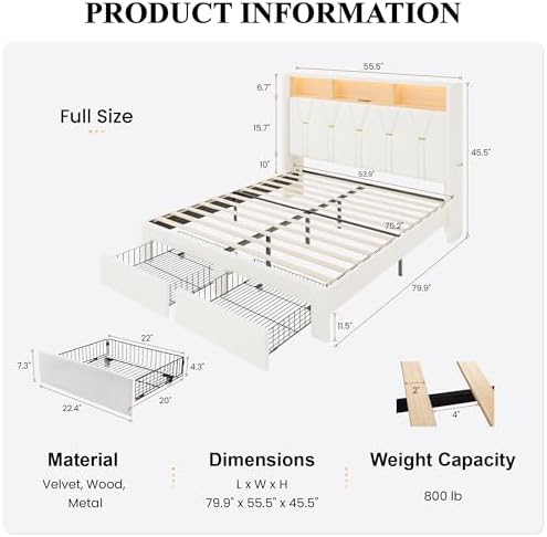 SHA CERLIN Full Size Bed Frame, 2 Storage Drawers & 2-Tier Storage Shelf - Image 2