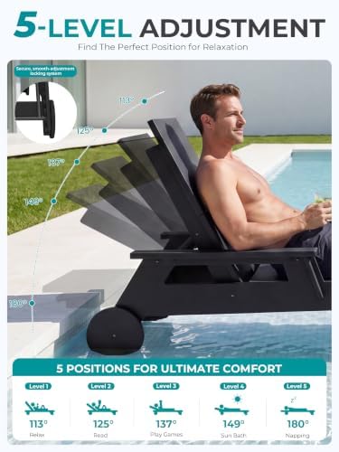 SERWALL Oversized Outdoor Chaise Lounge Set of 2, Premium HDPE Lounge Chair - Image 5