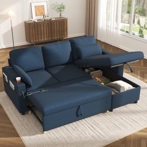 Sofa Bed Pull Out 2 in 1 Sectional Sleeper Sofa L Shaped Couch by DURASPACE