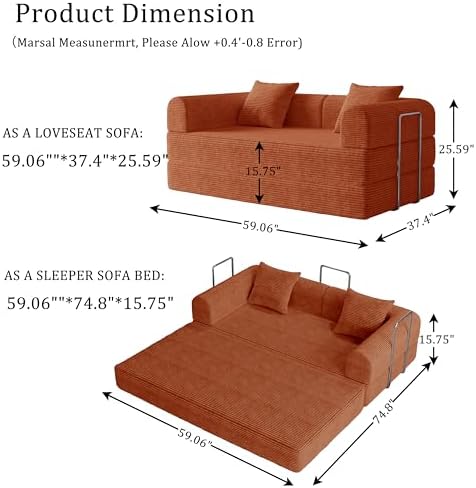 Futon Sofa Bed Modular Loveseat Sleeper Folding Pull Out Couch - Image 2