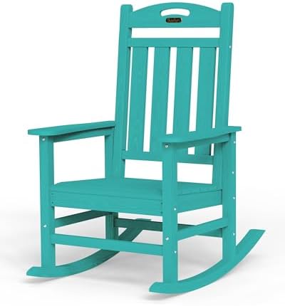 Oversized Outdoor Rocking Chair, High Back Porch Rocker Chair, HDPE All Weather by Suunyn