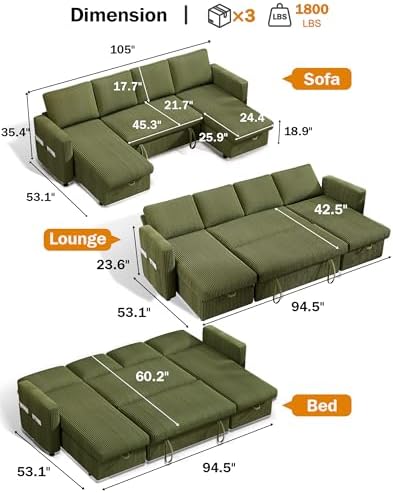 Vipbear 104" Sectional Sleeper Sofa Bed - Image 3