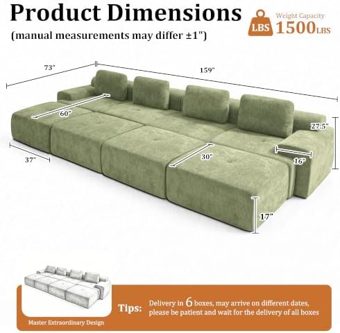 159" Oversized Boneless Couch, Comfort Cloud Sectional Couches - Image 2