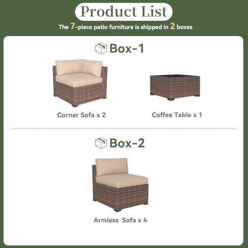Aoxun 7 Piece Patio Furniture Set Wicker Rattan Patio Conversation Set - Image 6