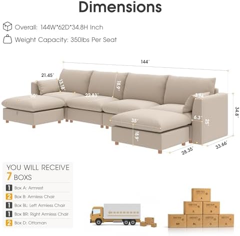 WorthFurni Oversized Modular Sectional Sofa, Comfty 6 Seat Modular Sofa - Image 2