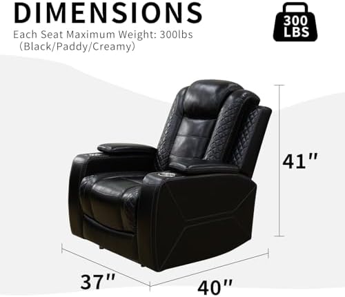 Power Recliner Chair with LED Lights, Leather Reclining Couch with Storage - Image 2