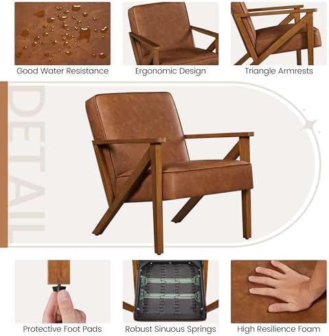 Yaheetech Mid-Century Accent Chairs Set of 2, Light Brown - Image 6